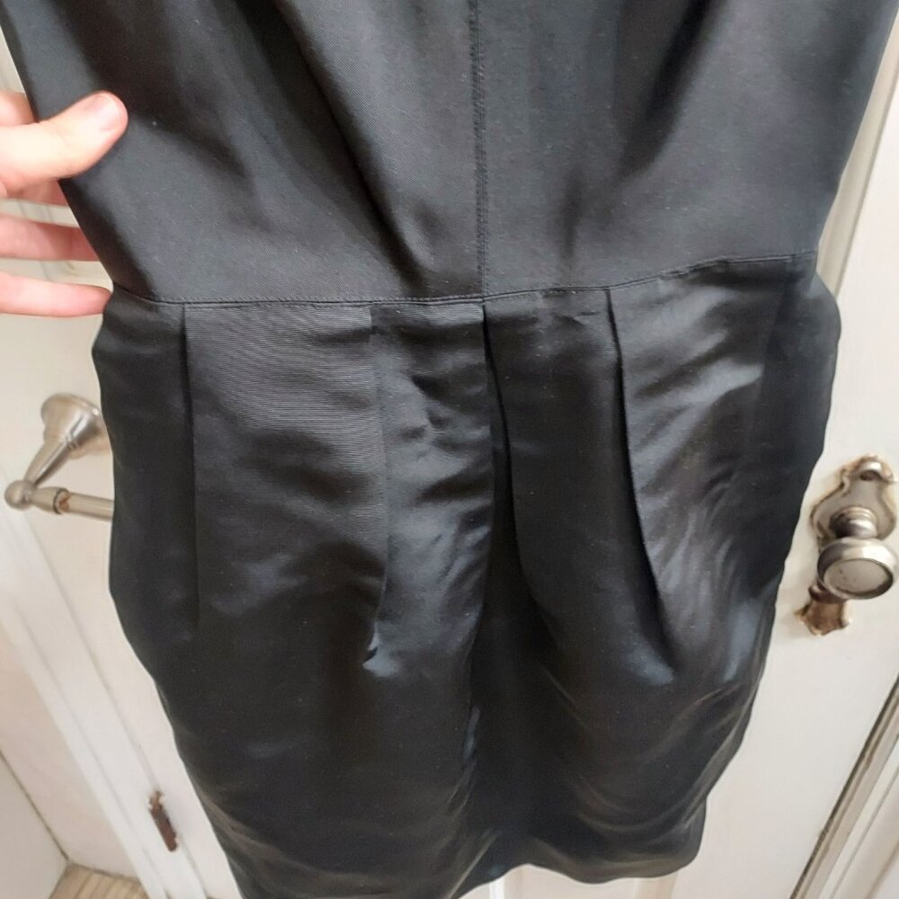 Oscar de la Renta Black Silk Short Sleeve Faille Cocktail Dress - Picture 7 of 9